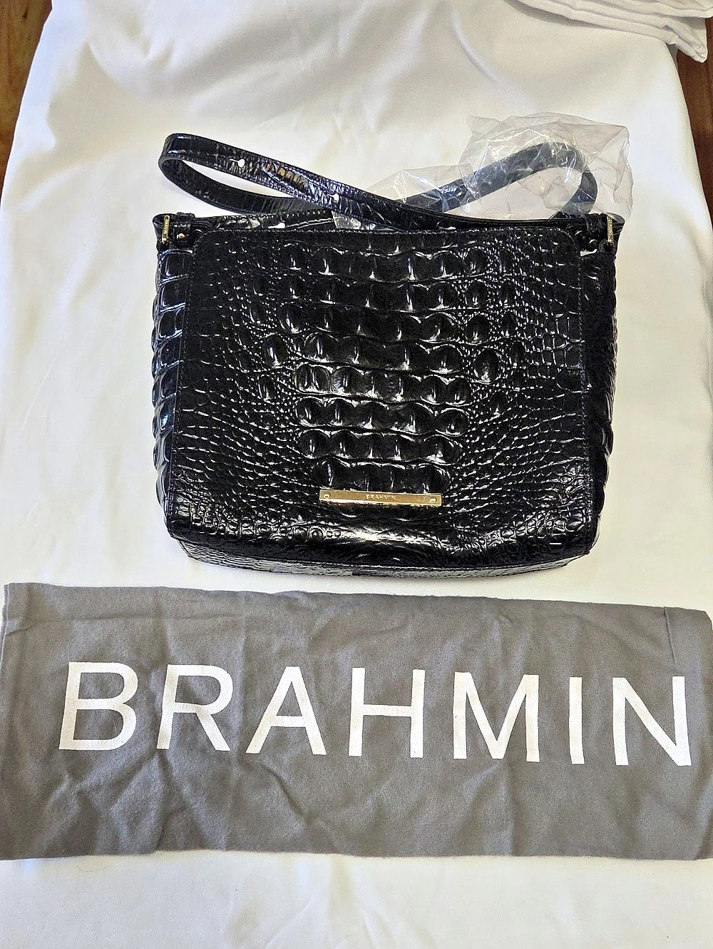 Brahmin Margo Crossbody Black Crocodile-Embossed NWT